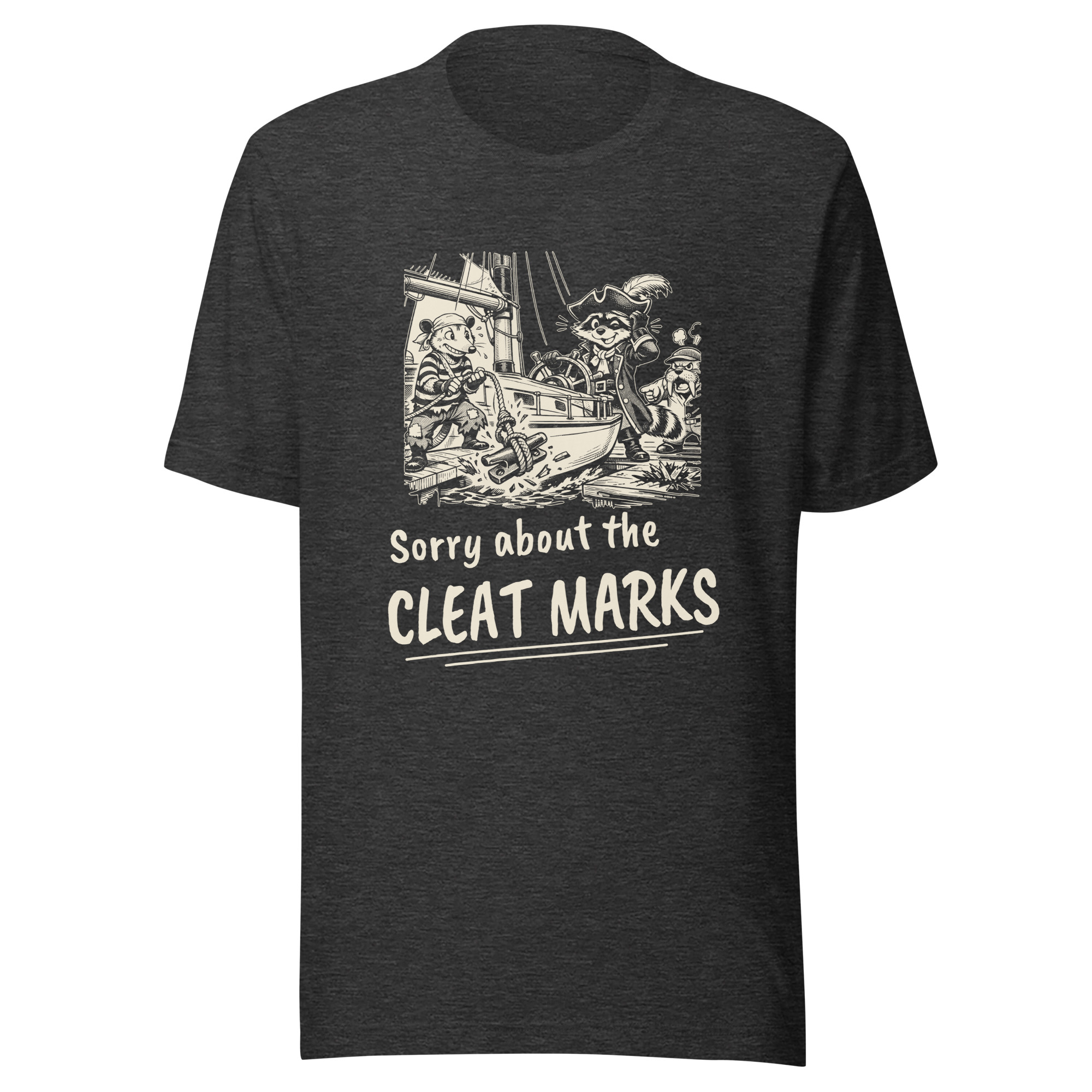 Sorry About the Cleat Marks Shirt, Funny Docking Fail Tee, Cheeky Boat Humor T-Shirt, Sailor Gift, Raccoon Possum Pirate Gift - Image 3