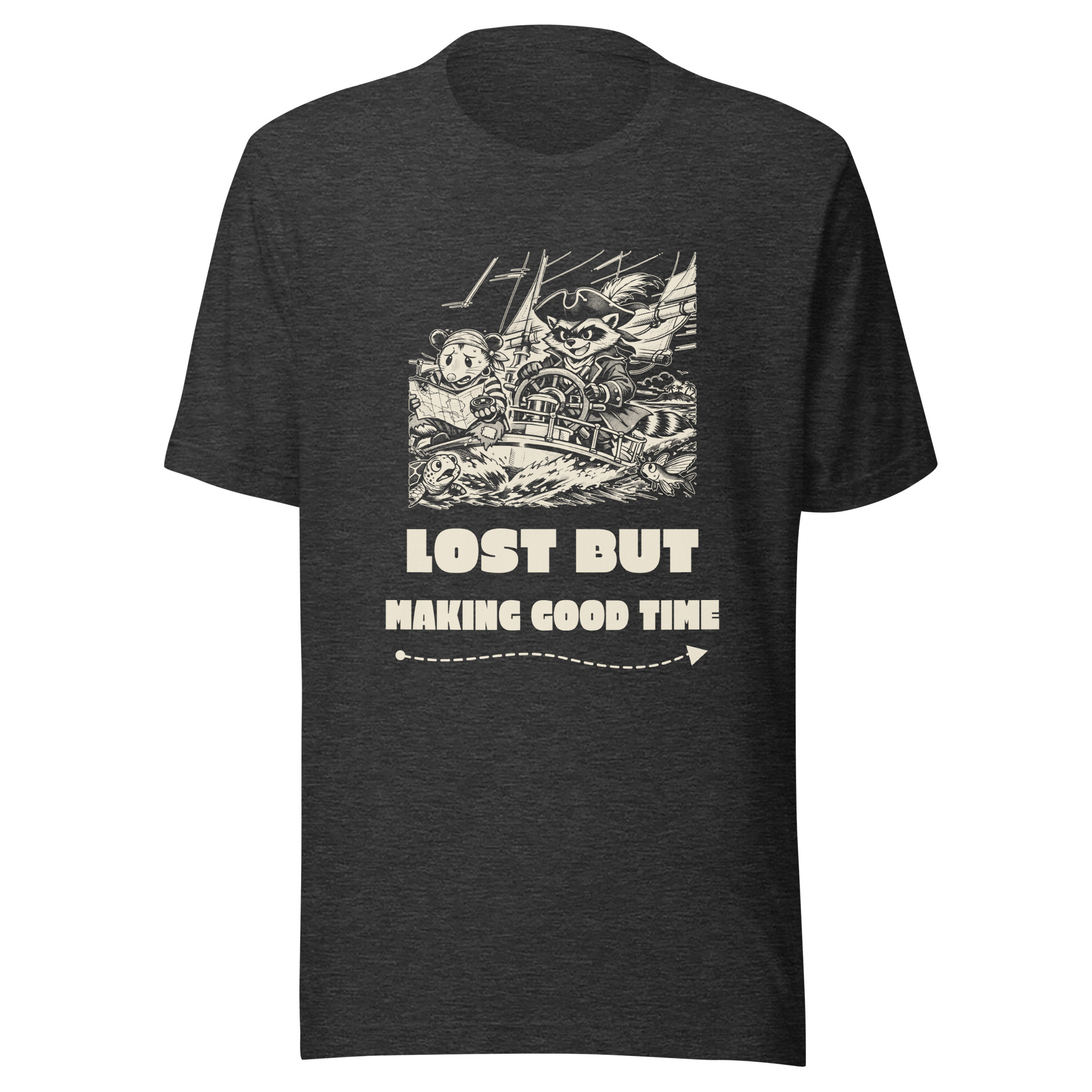Lost but Making Good Time Shirt, Funny Sailing Tee, Navigation Humor T-Shirt, Boat Captain Gift, Raccoon Possum Pirate Gift - Image 3