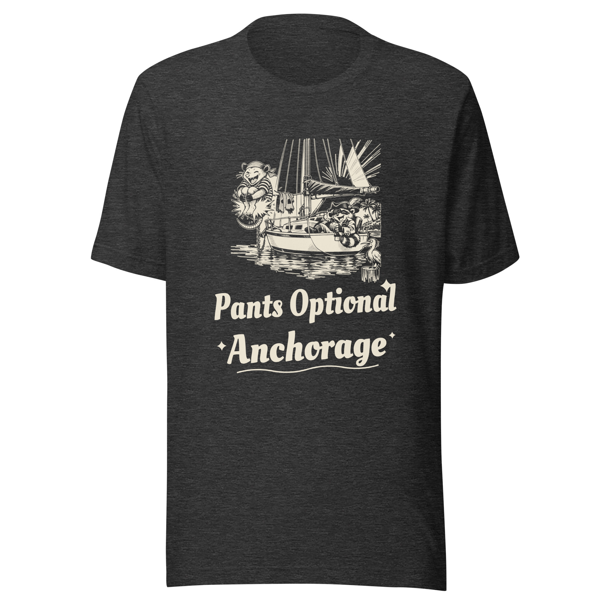 Pants Optional Anchorage Shirt, Funny Sailing Tee, Cheeky Boat Life T-Shirt, Liveaboard Cruiser Gift, Raccoon Possum Pirate Gift - Image 3