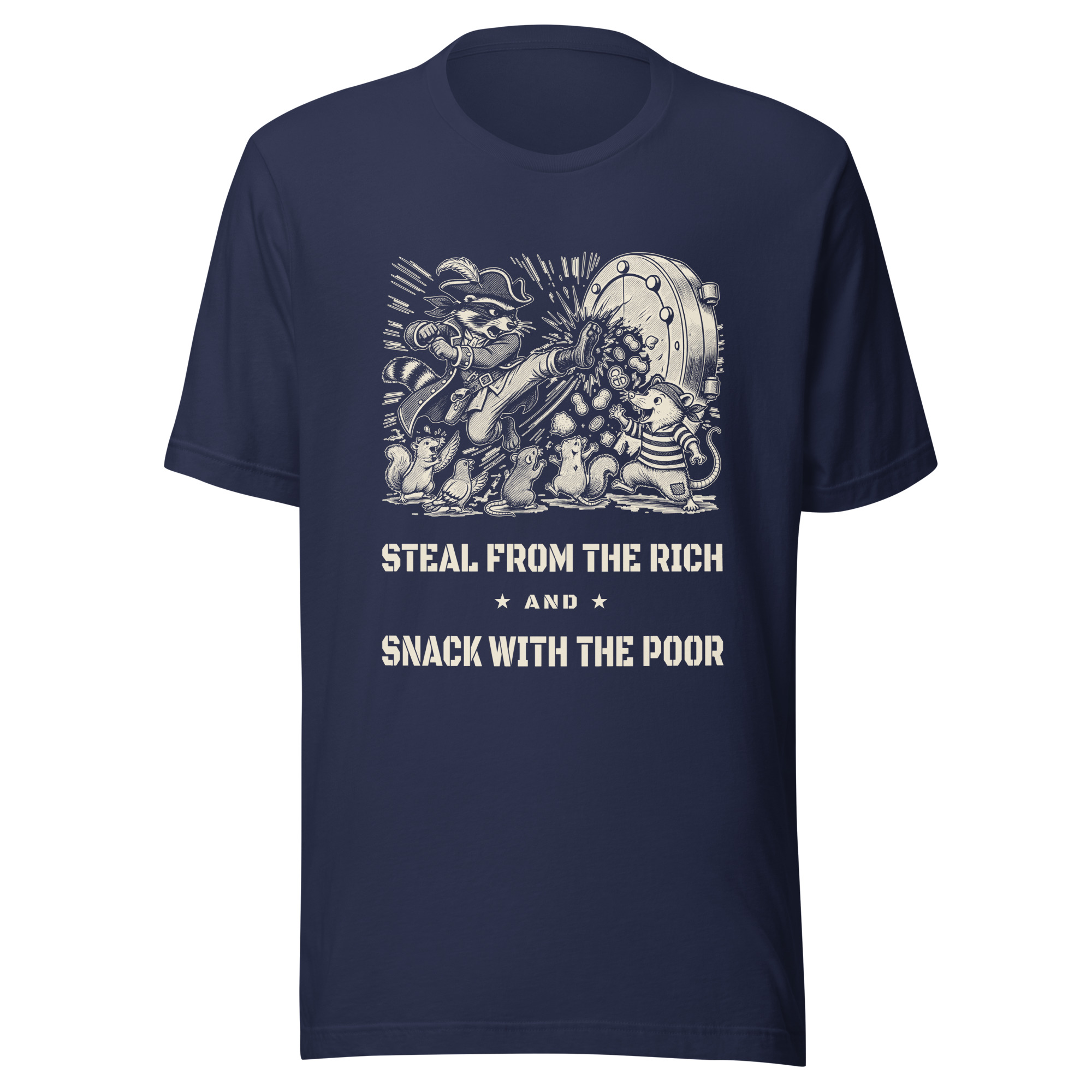 Steal From the Rich Snack With the Poor Shirt, Funny Raccoon and Possum Pirate Tee, Robin Hood Humor T-Shirt, Anti Rich Joke Gift - Image 2