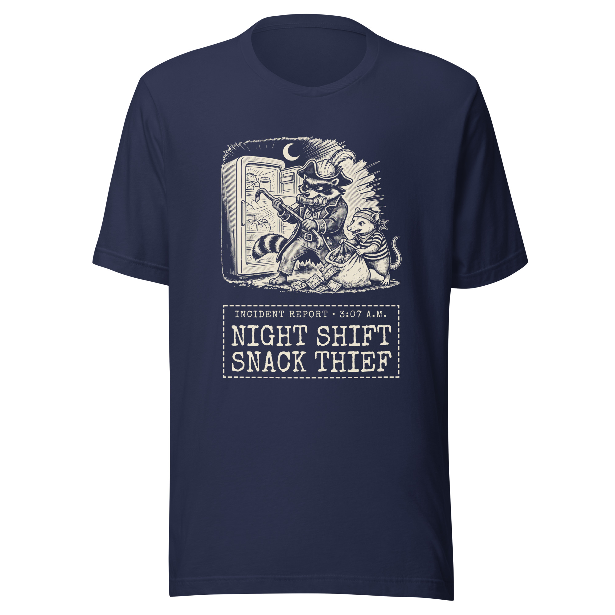 Night Shift Snack Thief Shirt, Funny Raccoon Pirate Tee, Night Owl T-Shirt, Midnight Snacker Gift, Nurse Night Shift Humor - Image 2