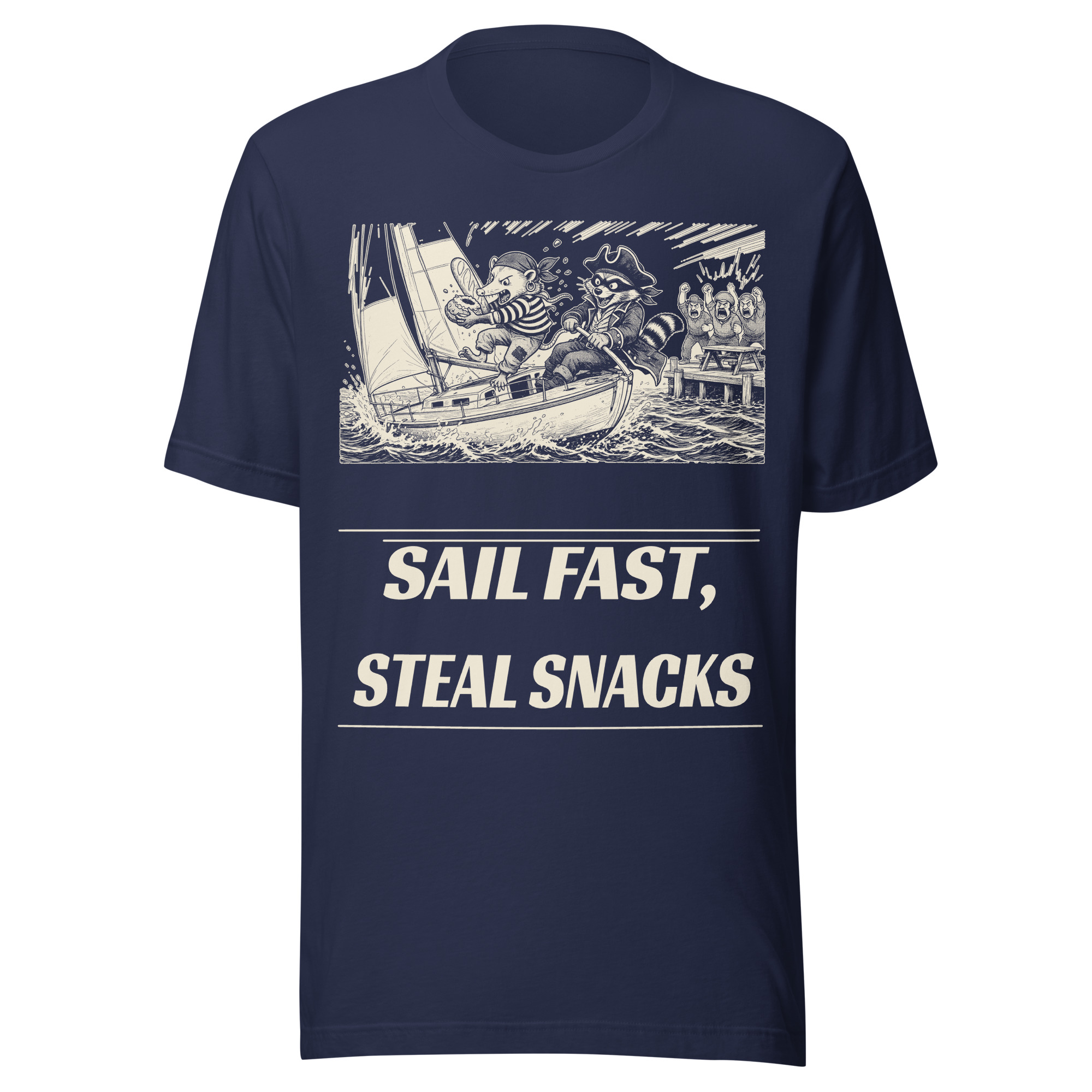 Sail Fast Steal Snacks Shirt, Funny Raccoon Pirate Sailing Tee, Opossum Snack Thief T-Shirt, Sailor Gift, Manga Shirt - Image 2