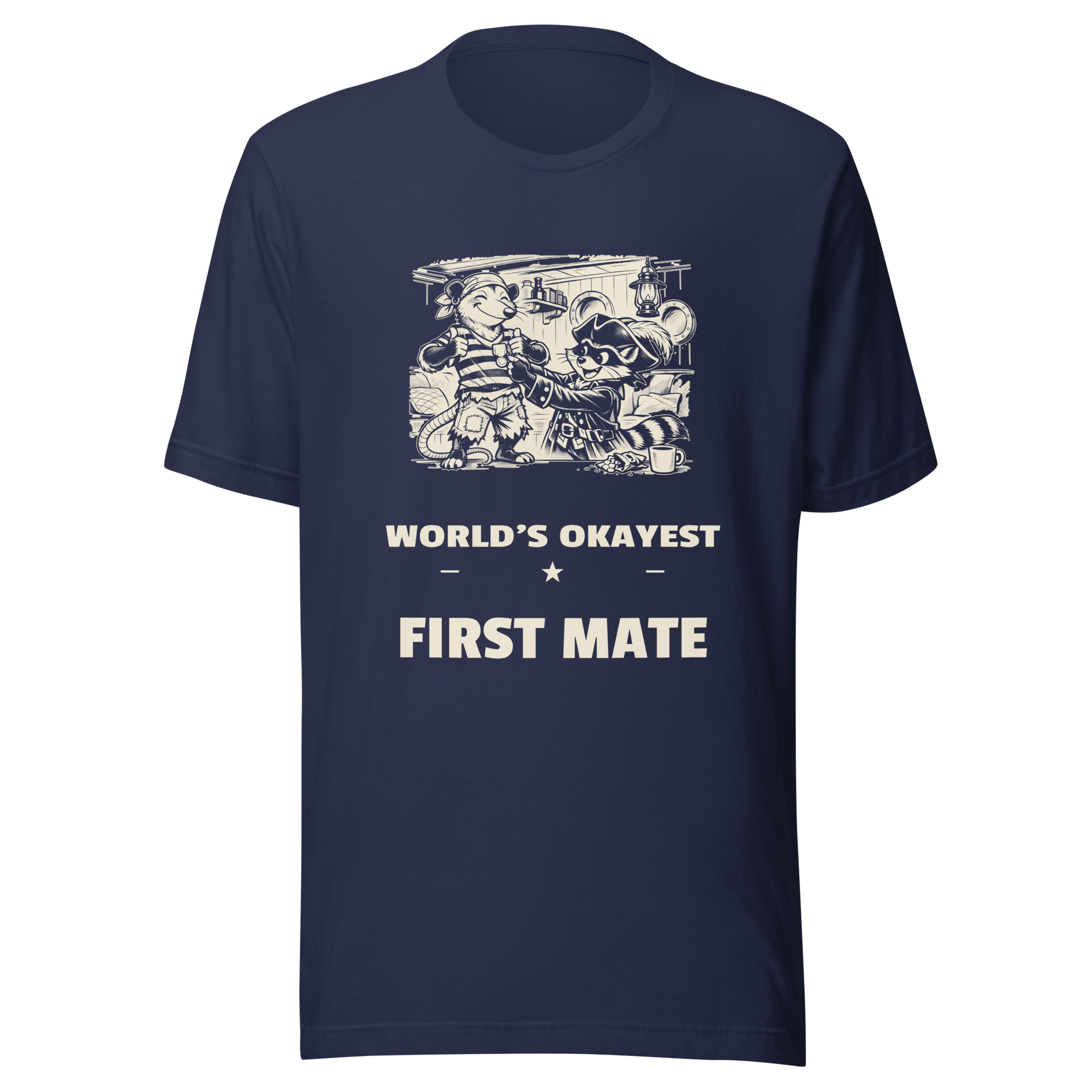 Worlds Okayest First Mate Shirt, Funny Dad Pirate Tee, Boat Partner Gift, Opossum Raccoon T-Shirt, Manga Sailor - Image 2