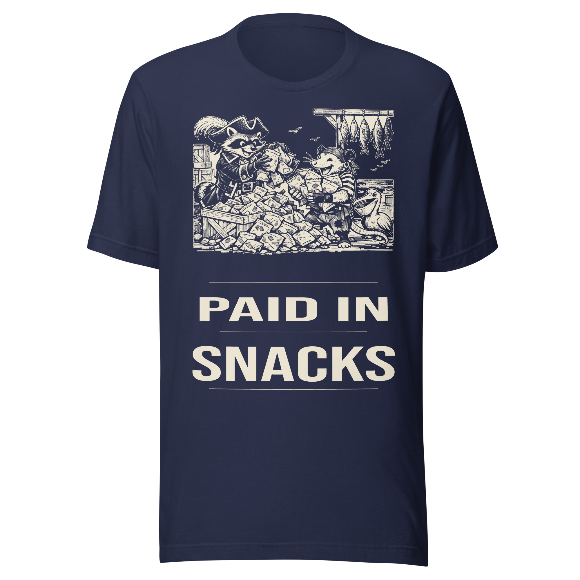 Paid in Snacks Shirt, Funny Raccoon Pirate Tee, Snack Payday Humor T-Shirt, Opossum Gift, Manga Pirate Shirt - Image 2