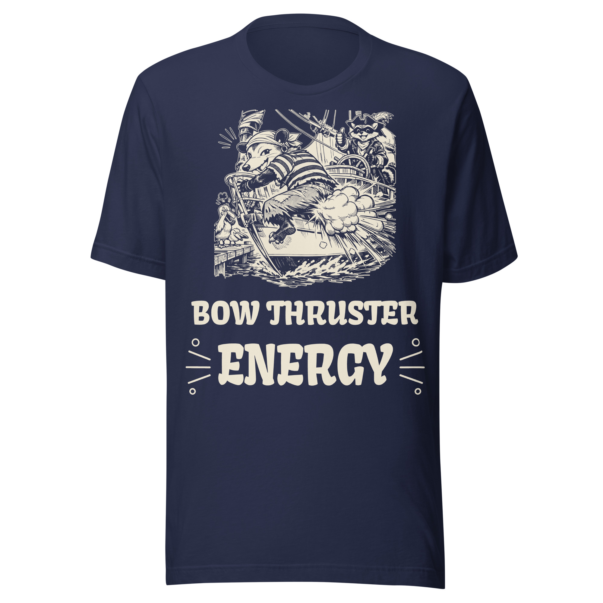 Bow Thruster Energy Shirt, Funny Sailing Fart Tee, Boat Docking Humor T-Shirt, Raccoon Possum Pirate Gift, Sailor Pirate Shirt - Image 2
