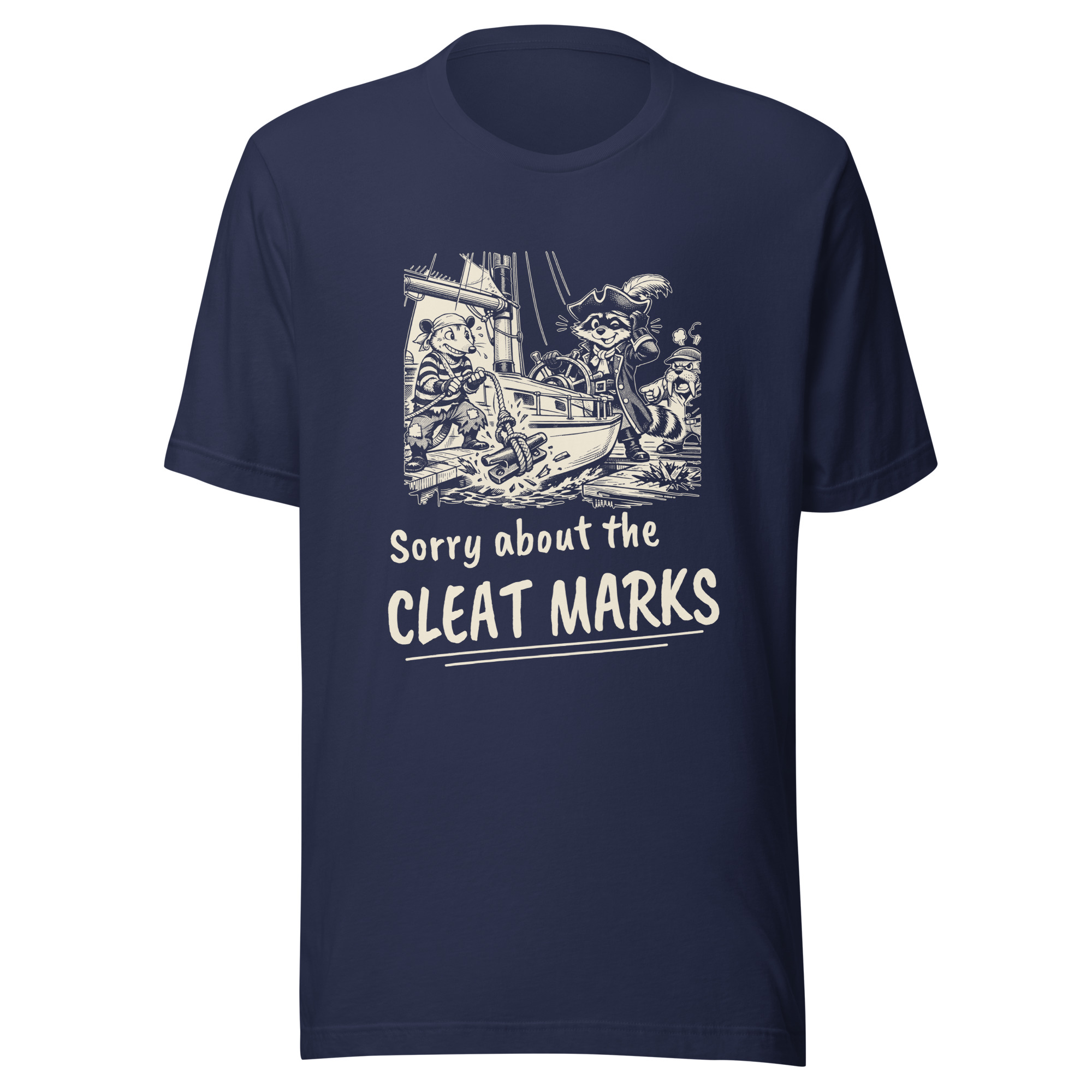 Sorry About the Cleat Marks Shirt, Funny Docking Fail Tee, Cheeky Boat Humor T-Shirt, Sailor Gift, Raccoon Possum Pirate Gift - Image 2