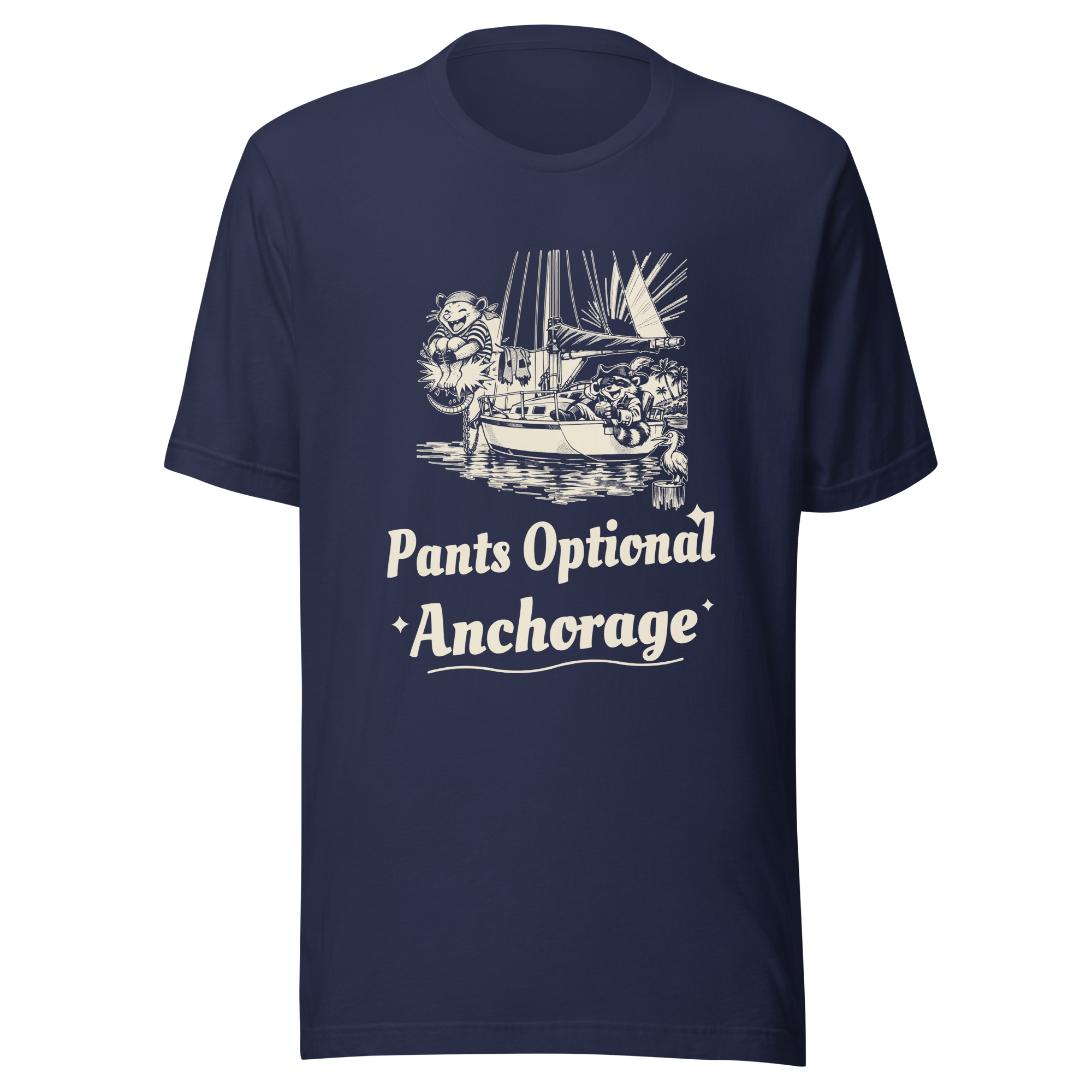 Pants Optional Anchorage Shirt, Funny Sailing Tee, Cheeky Boat Life T-Shirt, Liveaboard Cruiser Gift, Raccoon Possum Pirate Gift - Image 2